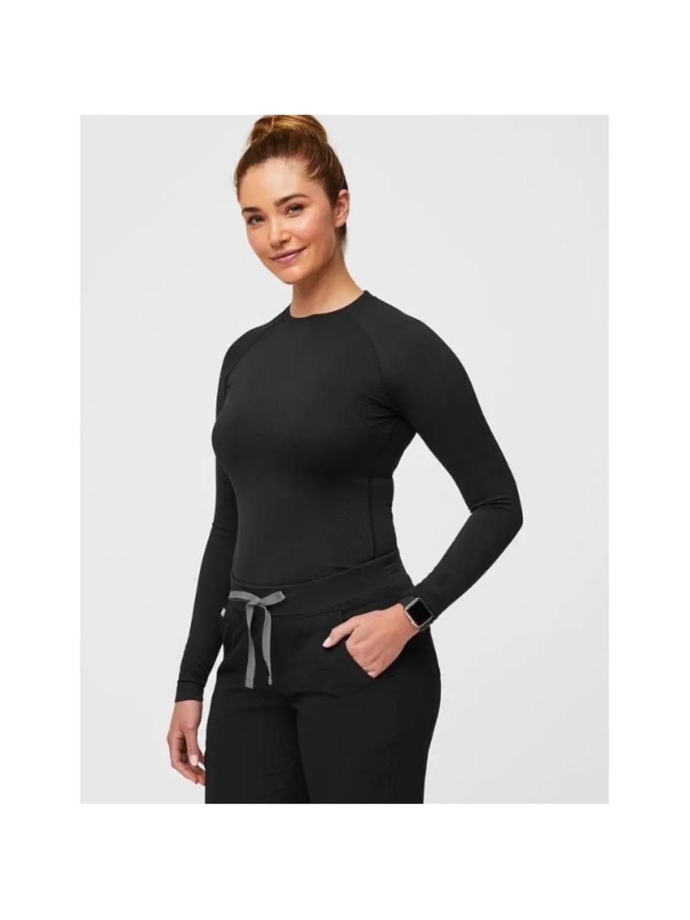 Figs Salta Seamless Long Sleeve Underscrub Top Black Size XS US 0-2